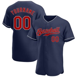 Maillot de baseball personnalisé rouge-gris bleu marine authentique