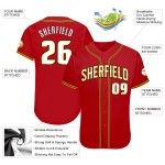 Maillot de baseball authentique blanc-or personnalisé rouge