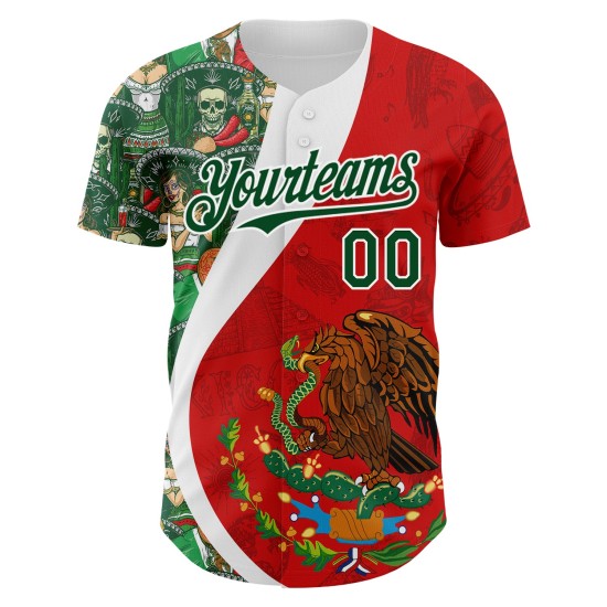 Maillot de baseball 3D authentique rouge personnalisé Mexique vert-blanc