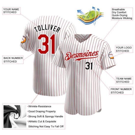 Maillot de baseball à rayures blanches authentiques rouge-noir rouge Maillot de baseball à rayures blanches authentiques rouge-noir rouge