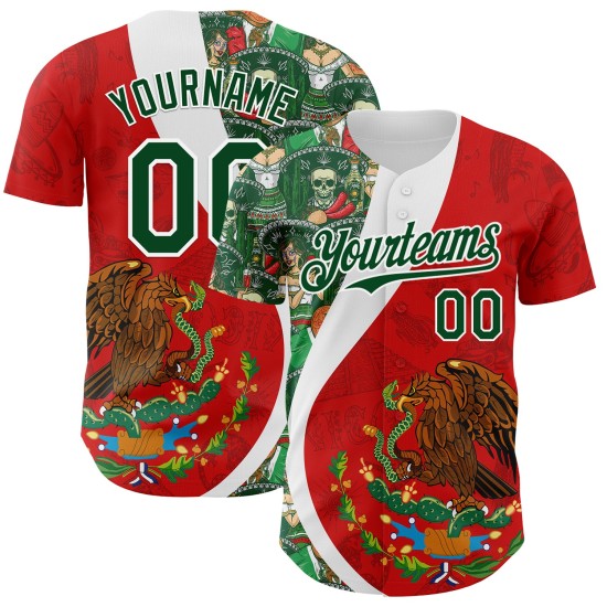 Maillot de baseball 3D authentique rouge personnalisé Mexique vert-blanc