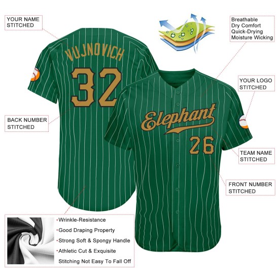 Maillot de baseball personnalisé vert authentique à rayures anciennes Kelly blanc or-noir Maillot de baseball personnalisé vert authentique à rayures anciennes Kelly blanc or-noir