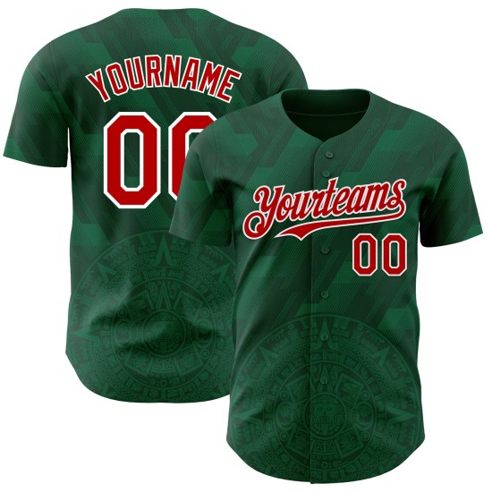 Maillot de baseball 3D Kelly authentique, vert, rouge et blanc, personnalisé, Mexique