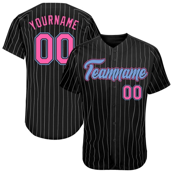 Maillot rose clair à fines rayures personnalisé bleu noir baseball blanc authentique Maillot rose clair à fines rayures personnalisé bleu noir baseball blanc authentique
