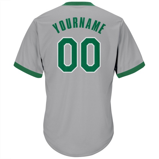 Maillot gris personnalisé vert-blanc authentique Kelly Rib-Knit Throwback Baseball Maillot gris personnalisé vert-blanc authentique Kelly Rib-Knit Throwback Baseball