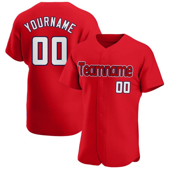 Maillot de baseball personnalisé authentique blanc-bleu marine rouge Maillot de baseball personnalisé authentique blanc-bleu marine rouge