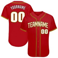 Maillot de baseball authentique blanc-or personnalisé rouge