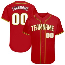 Maillot de baseball authentique blanc-or personnalisé rouge