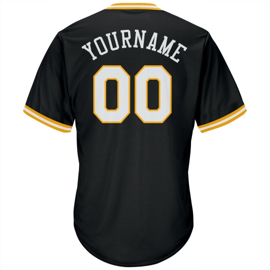 Maillot de baseball noir en jersey côtelé authentique et rétro, personnalisé, blanc et or Maillot de baseball noir en jersey côtelé authentique et rétro, personnalisé, blanc et or
