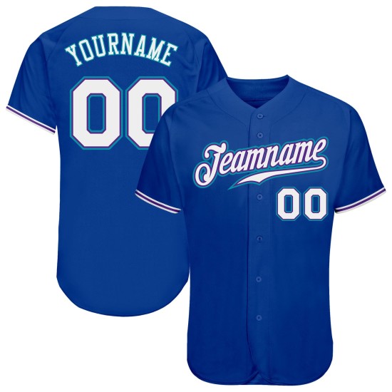 Maillot de baseball personnalisé Royal blanc-bleu sarcelle authentique Maillot de baseball personnalisé Royal blanc-bleu sarcelle authentique
