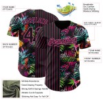 Conception de motif tropical feuilles rose authentique palmier noir maillot personnalisé 3D à rayures fines Baseball Conception de motif tropical feuilles rose authentique palmier noir maillot personnalisé 3D à rayures fines Baseball