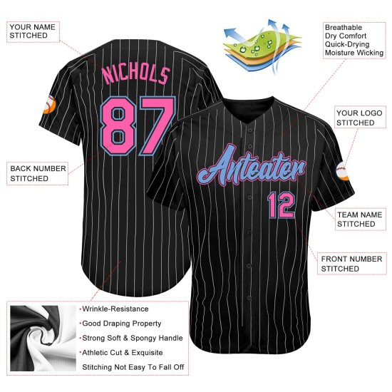 Maillot rose clair à fines rayures personnalisé bleu noir baseball blanc authentique Maillot rose clair à fines rayures personnalisé bleu noir baseball blanc authentique