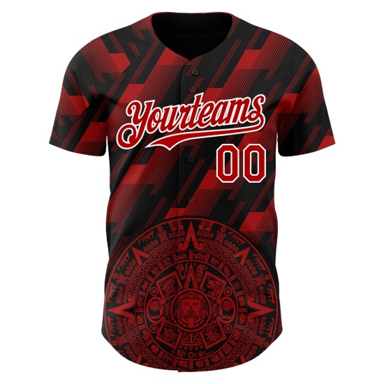Maillot de baseball rouge-blanc Mexique 3D personnalisé noir authentique Maillot de baseball rouge-blanc Mexique 3D personnalisé noir authentique