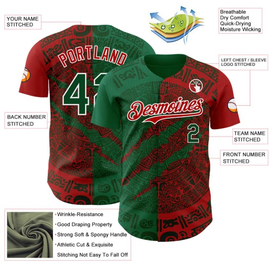 Maillot de baseball 3D personnalisé Mexique rouge vert à gratter vert-blanc authentique Kelly Maillot de baseball 3D personnalisé Mexique rouge vert à gratter vert-blanc authentique Kelly
