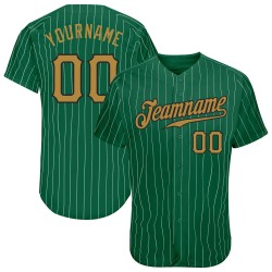 Maillot de baseball personnalisé vert authentique à rayures anciennes Kelly blanc or-noir