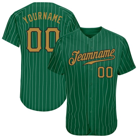 Maillot de baseball personnalisé vert authentique à rayures anciennes Kelly blanc or-noir Maillot de baseball personnalisé vert authentique à rayures anciennes Kelly blanc or-noir