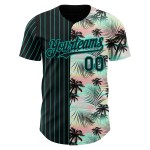 Maillot de baseball 3D noir authentique, motif tropical à rayures fines, feuilles de palmier Maillot de baseball 3D noir authentique, motif tropical à rayures fines, feuilles de palmier
