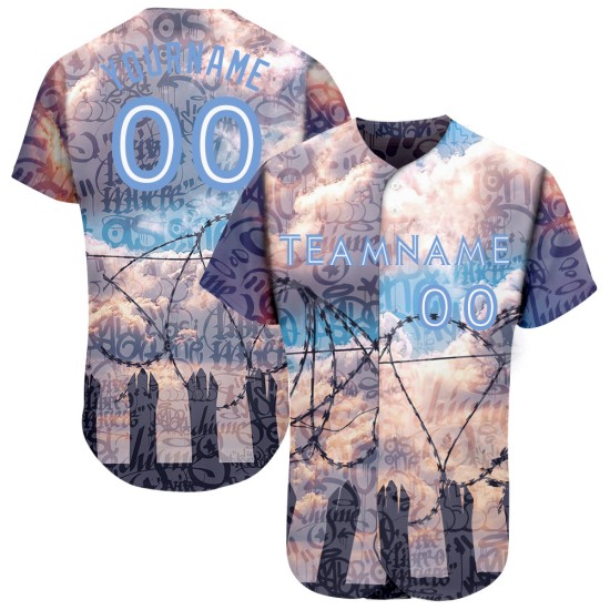 Maillot de baseball 3D Light Graffiti Authentic Bleu-Blanc Motif Personnalisé Liberté Maillot de baseball 3D Light Graffiti Authentic Bleu-Blanc Motif Personnalisé Liberté