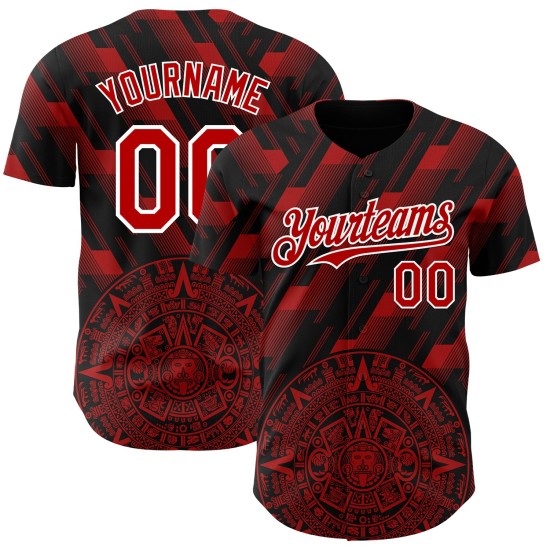 Maillot de baseball rouge-blanc Mexique 3D personnalisé noir authentique Maillot de baseball rouge-blanc Mexique 3D personnalisé noir authentique