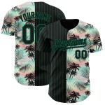 Maillot de baseball noir à rayures fines, motif authentique, feuilles personnalisées, palmier Kelly vert, motif tropical 3D Maillot de baseball noir à rayures fines, motif authentique, feuilles personnalisées, palmier Kelly vert, motif tropical 3D