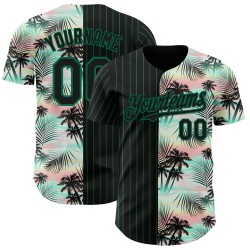 Maillot de baseball noir à rayures fines, motif authentique, feuilles personnalisées, palmier Kelly vert, motif tropical 3D