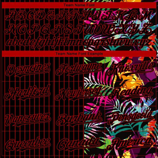 Maillot de baseball 3D motif palmier à rayures tropicales noires authentiques, motif feuilles personnalisées, rouge Maillot de baseball 3D motif palmier à rayures tropicales noires authentiques, motif feuilles personnalisées, rouge