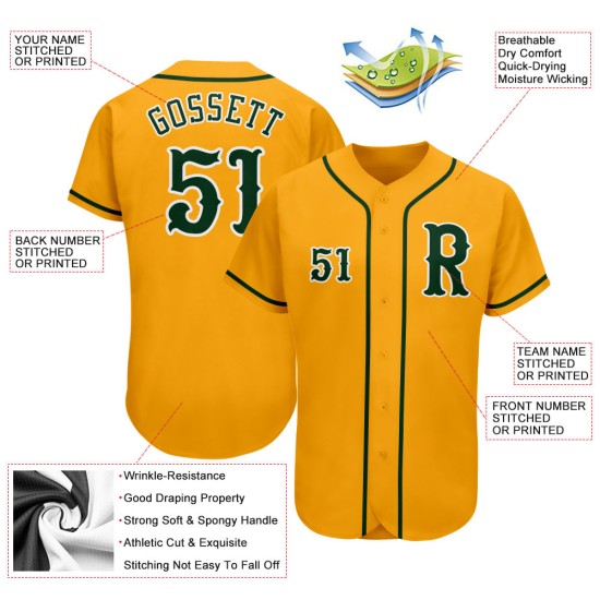 Maillot de baseball personnalisé vert-blanc or authentique Maillot de baseball personnalisé vert-blanc or authentique