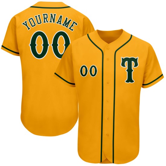 Maillot de baseball personnalisé vert-blanc or authentique Maillot de baseball personnalisé vert-blanc or authentique
