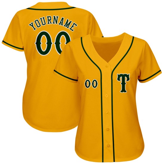 Maillot de baseball personnalisé vert-blanc or authentique Maillot de baseball personnalisé vert-blanc or authentique