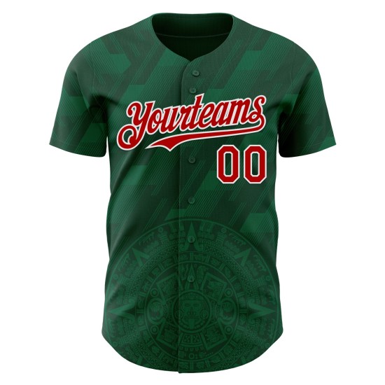 Maillot de baseball 3D Kelly authentique, vert, rouge et blanc, personnalisé, Mexique