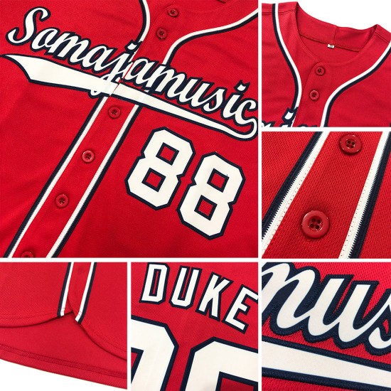Maillot de baseball personnalisé authentique blanc-bleu marine rouge Maillot de baseball personnalisé authentique blanc-bleu marine rouge
