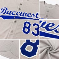 Maillot de baseball gris personnalisé Royal-White Authentic Maillot de baseball gris personnalisé Royal-White Authentic