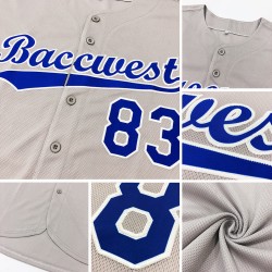 Maillot de baseball gris personnalisé Royal-White Authentic