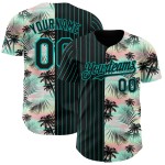 Maillot de baseball 3D noir authentique, motif tropical à rayures fines, feuilles de palmier Maillot de baseball 3D noir authentique, motif tropical à rayures fines, feuilles de palmier