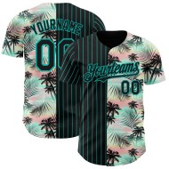 Maillot de baseball 3D noir authentique, motif tropical à rayures fines, feuilles de palmier