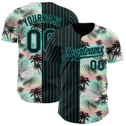 Maillot de baseball 3D noir authentique, motif tropical à rayures fines, feuilles de palmier