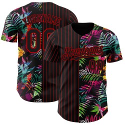 Maillot de baseball 3D motif palmier à rayures tropicales noires authentiques, motif feuilles personnalisées, rouge