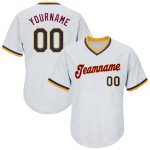 Maillot de baseball rétro en jersey côtelé, personnalisé et authentique, blanc, bleu marine et or Maillot de baseball rétro en jersey côtelé, personnalisé et authentique, blanc, bleu marine et or