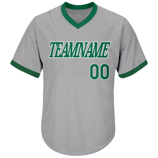 Maillot gris personnalisé vert-blanc authentique Kelly Rib-Knit Throwback Baseball Maillot gris personnalisé vert-blanc authentique Kelly Rib-Knit Throwback Baseball