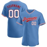 Maillot de baseball bleu clair authentique personnalisé blanc-rouge