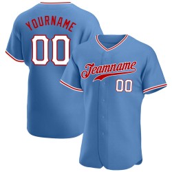Maillot de baseball bleu clair authentique personnalisé blanc-rouge