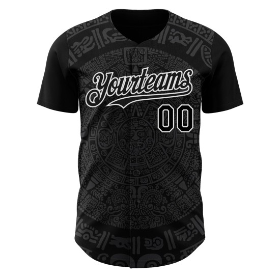 Maillot de baseball personnalisé Mexique 3D noir gris-blanc authentique Maillot de baseball personnalisé Mexique 3D noir gris-blanc authentique