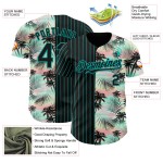 Maillot de baseball 3D noir authentique, motif tropical à rayures fines, feuilles de palmier Maillot de baseball 3D noir authentique, motif tropical à rayures fines, feuilles de palmier