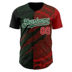 Maillot de baseball 3D authentique à gratter, vert, blanc et rouge, personnalisé au Mexique Maillot de baseball 3D authentique à gratter, vert, blanc et rouge, personnalisé au Mexique