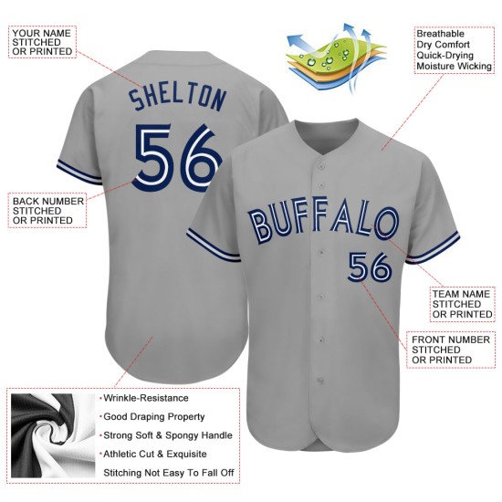 Maillot de baseball gris personnalisé Royal-White Authentic