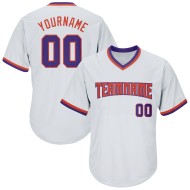 Maillot de baseball personnalisé en jersey blanc violet-orange, tricot côtelé authentique rétro