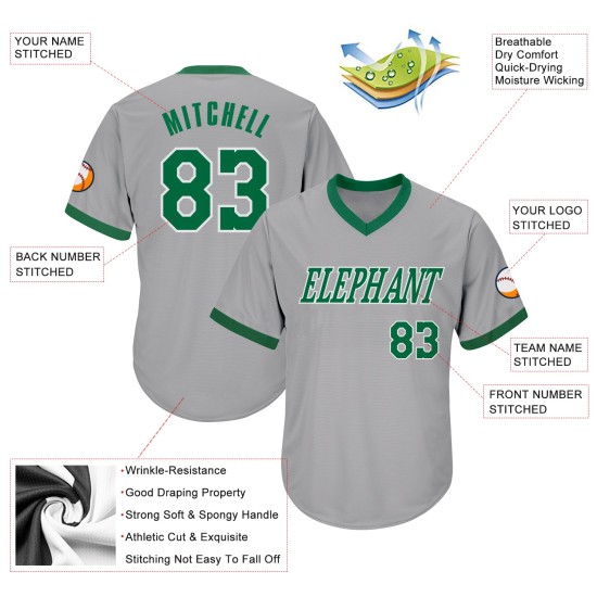 Maillot gris personnalisé vert-blanc authentique Kelly Rib-Knit Throwback Baseball Maillot gris personnalisé vert-blanc authentique Kelly Rib-Knit Throwback Baseball