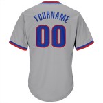 Maillot de baseball authentique en jersey gris côtelé rétro personnalisé, rouge-royal Maillot de baseball authentique en jersey gris côtelé rétro personnalisé, rouge-royal
