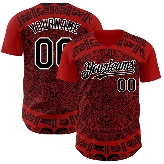 Maillot de baseball 3D authentique personnalisé Mexique rouge noir-blanc Maillot de baseball 3D authentique personnalisé Mexique rouge noir-blanc