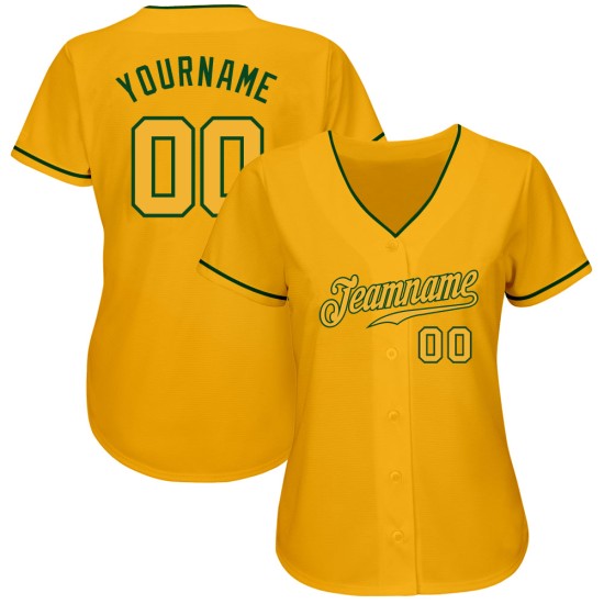 Maillot de baseball personnalisé authentique doré et vert